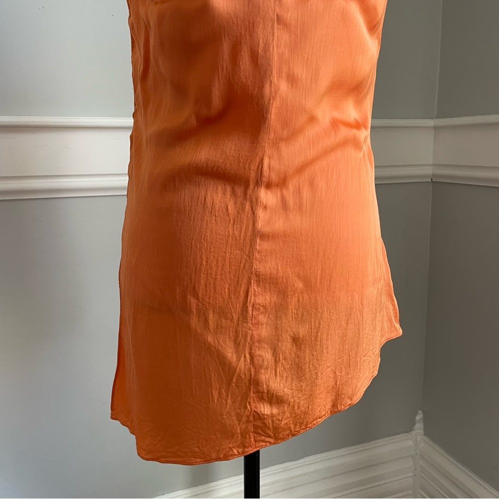 MNG Mango Vibrant Orange Asymmetrical Draped Satin Shirt Size M Split Side - Picture 8 of 13